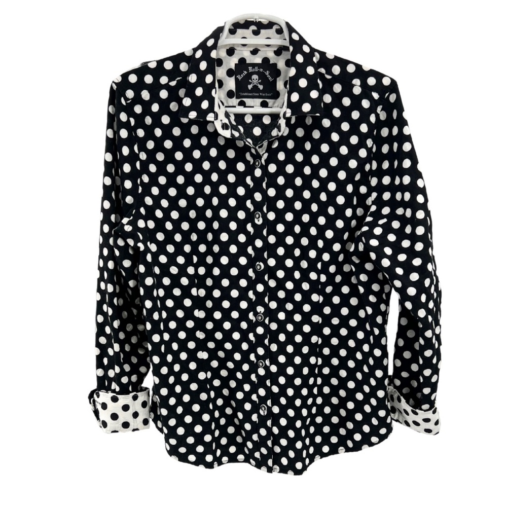 Rock Roll-n-Soul polka dot black and white button up cotton rockabilly retro L